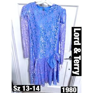 Lord & Terry Women’s Purple Lace Dress with Lg Bow with Center Rose Vintage